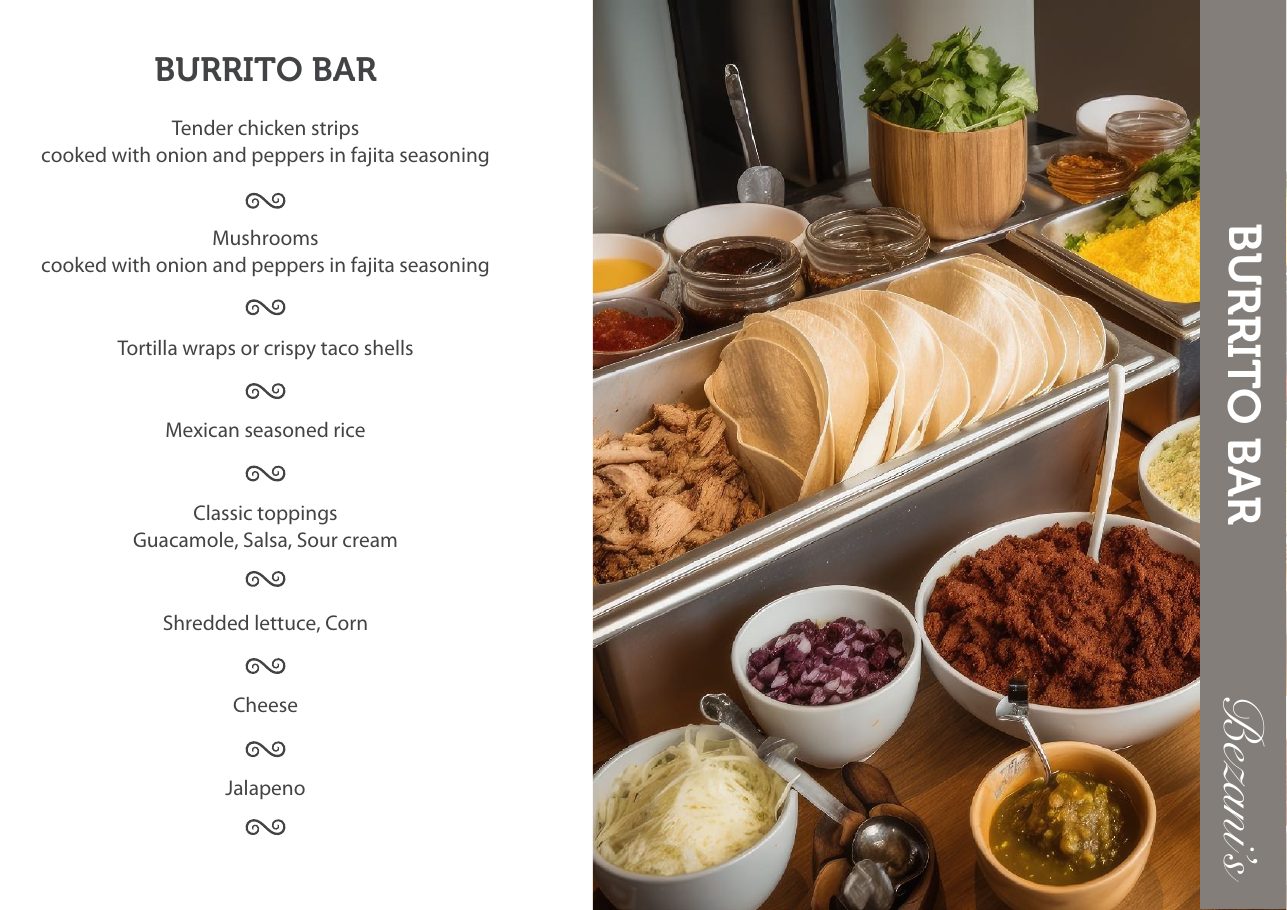 Bezani&rsquo;s burrito bar menu