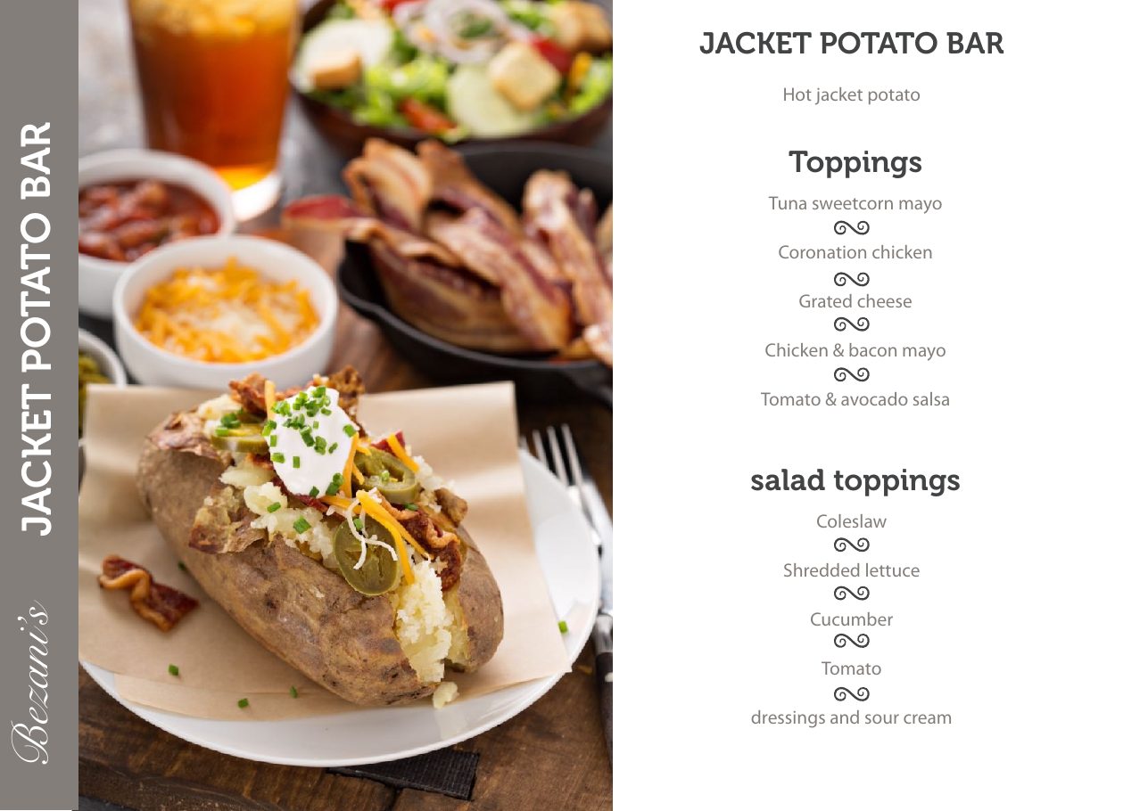 Bezani&rsquo;s jacket potato bar menu