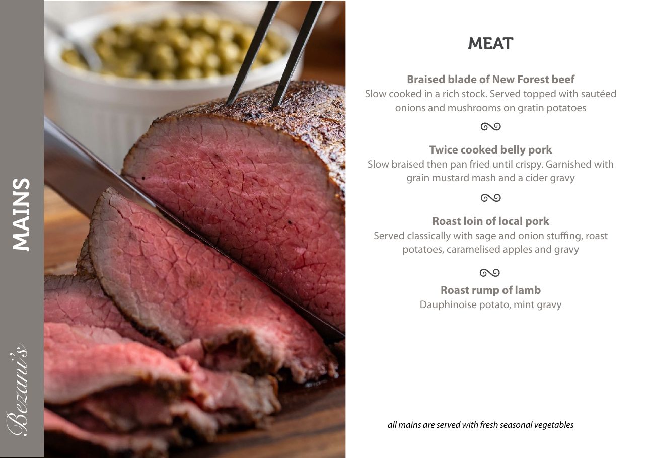 Bezani&rsquo;s main courses menu