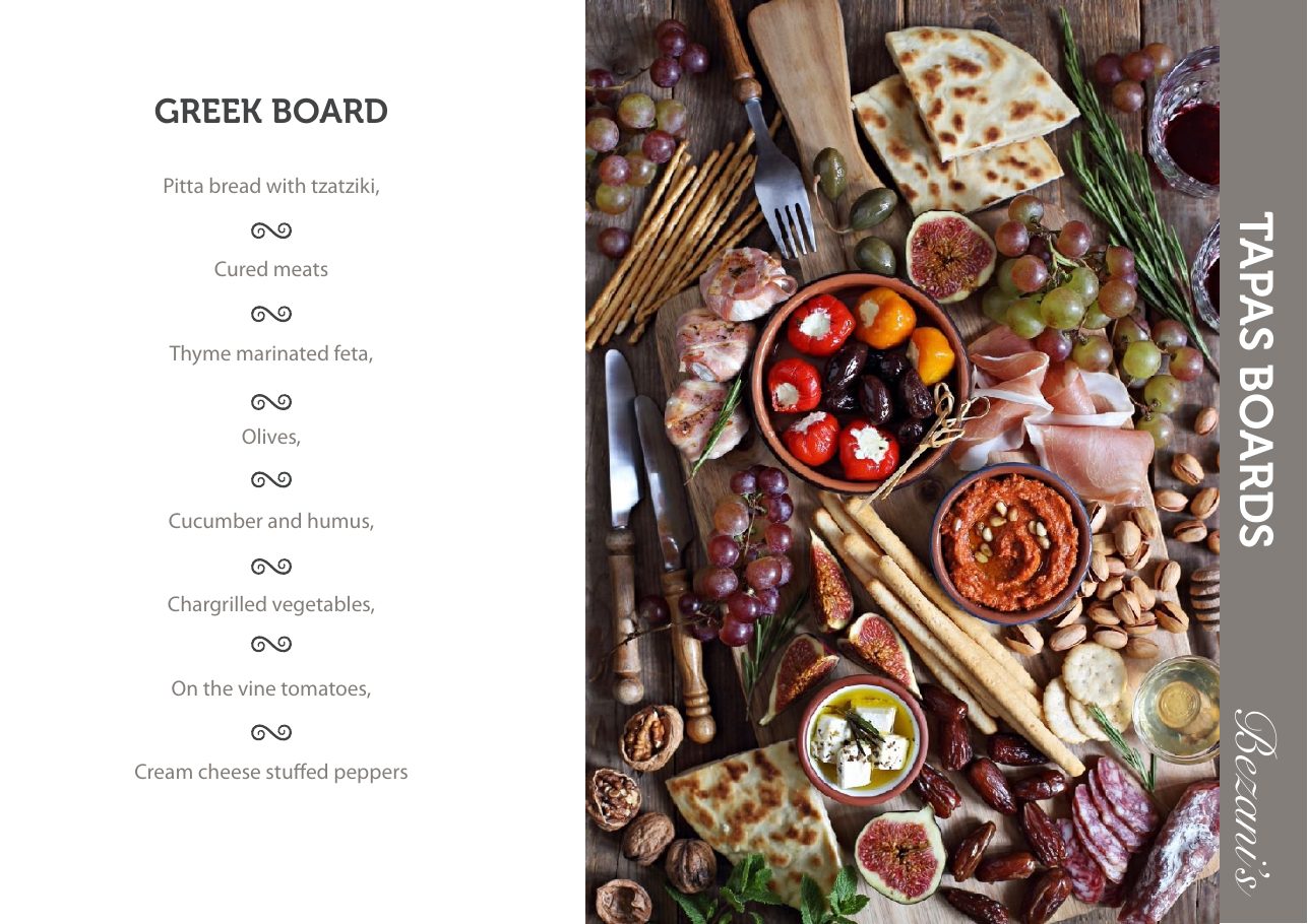 Bezani&rsquo;s tapas boards menu